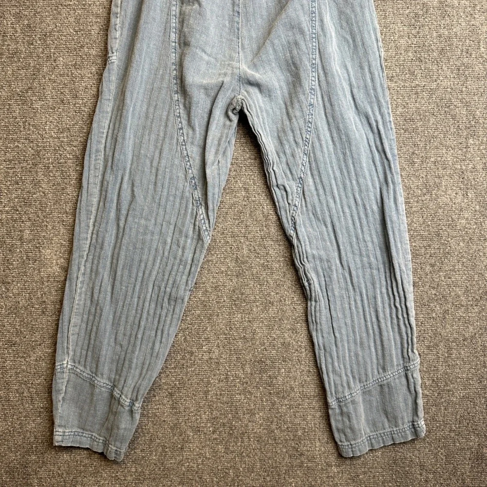 Free People Casual Linen Blend Jogger Pants Womens XS Blue Boho Textured